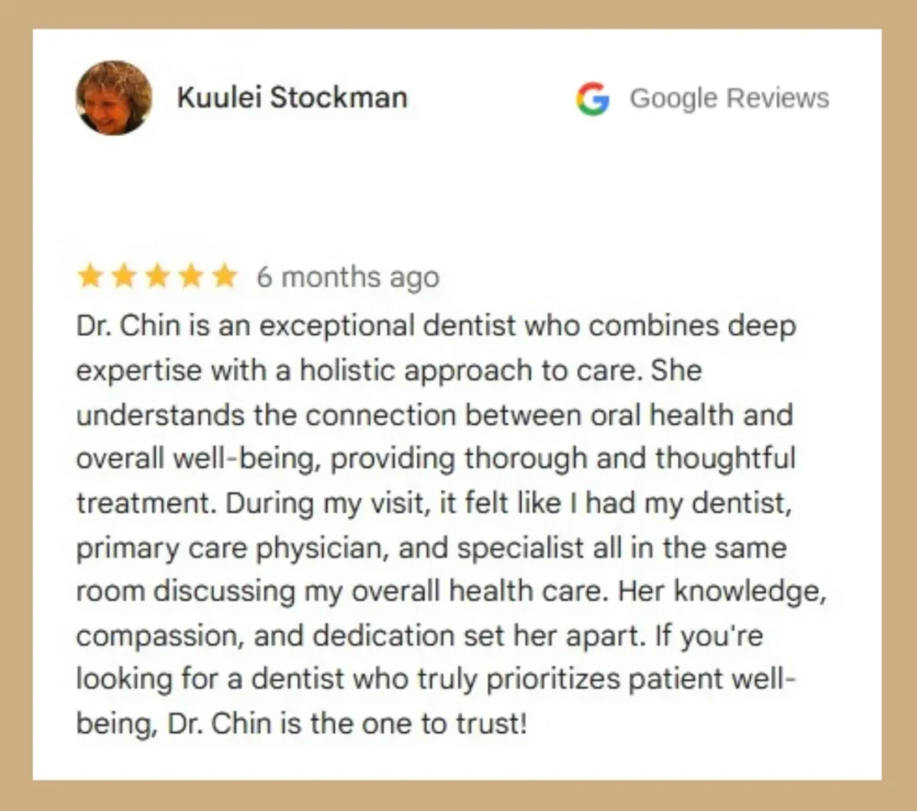 Five-star reviews are left for superior dental services like full mouth restorations.