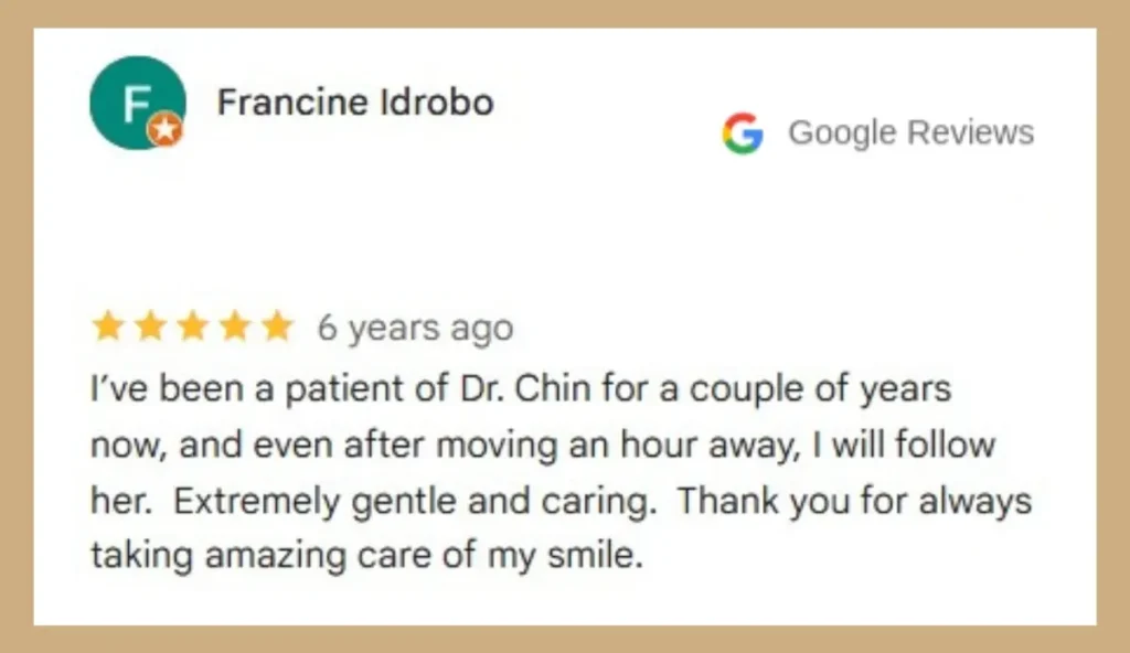 Full mouth restorations Dr. Chin leaves satisfied patients and received glowing reviews on Google.