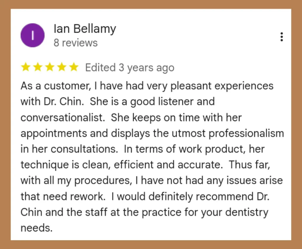 Invisalign clear braces 5 star Google Review of Dr. Chin at Life Advanced Integrated Dentistry
